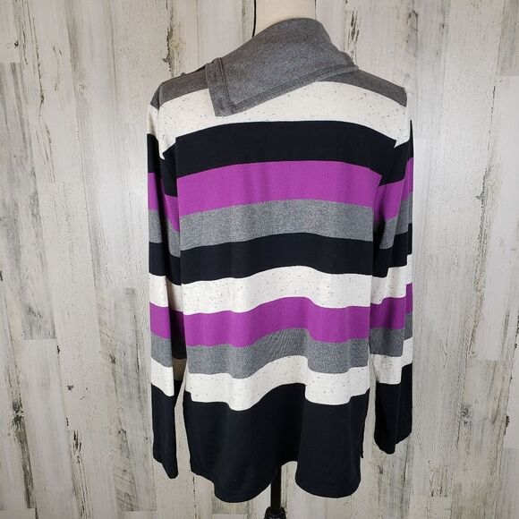 Talbots Striped Asymmetrical Collar Top Sz L - Picture 3 of 5